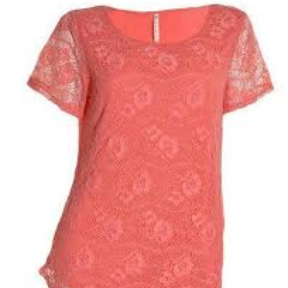 Leo and Nicole Womens Crochet Lace Overlay Blouse